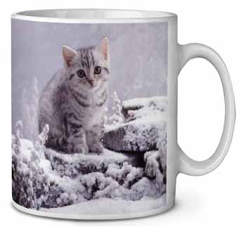 Silver Tabby Cat in Snow Ceramic Coffee Mug/Tea Cup