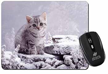 Silver Tabby Cat in Snow Computer Mouse Mat