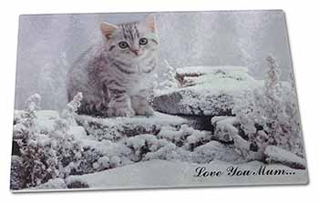 Large Glass Cutting Chopping Board Silver Kitten 