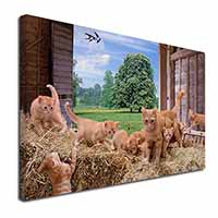 Ginger Cat and Kittens in Barn Canvas X-Large 30"x20" Wall Art Print