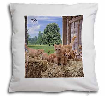 Ginger Cat and Kittens in Barn Soft White Velvet Feel Scatter Cushion