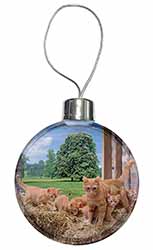 Ginger Cat and Kittens in Barn Christmas Bauble