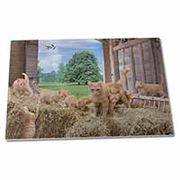 Large Glass Cutting Chopping Board Ginger Cat and Kittens in Barn
