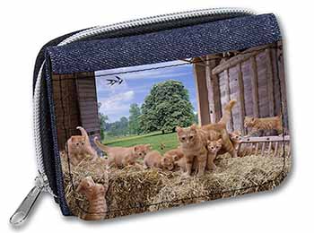 Ginger Cat and Kittens in Barn Unisex Denim Purse Wallet