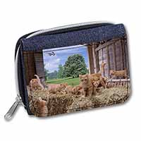 Ginger Cat and Kittens in Barn Unisex Denim Purse Wallet