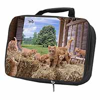 Ginger Cat and Kittens in Barn Black Insulated School Lunch Box/Picnic Bag