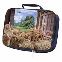 Ginger Cat and Kittens in Barn Navy Insulated School Lunch Box/Picnic Bag