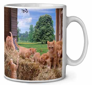 Ginger Cat and Kittens in Barn Ceramic 10oz Coffee Mug/Tea Cup