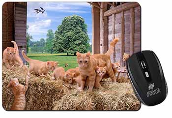 Ginger Cat and Kittens in Barn Computer Mouse Mat