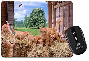 Ginger Cat and Kittens in Barn Computer Mouse Mat