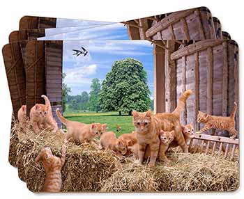 Ginger Cat and Kittens in Barn Picture Placemats in Gift Box