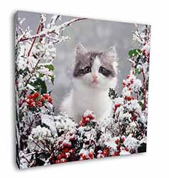 Winter Snow Kitten Square Canvas 12"x12" Wall Art Picture Print