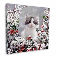 Winter Snow Kitten Square Canvas 12"x12" Wall Art Picture Print