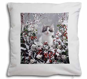 Winter Snow Kitten Soft White Velvet Feel Scatter Cushion