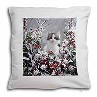 Winter Snow Kitten Soft White Velvet Feel Scatter Cushion