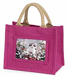 Winter Snow Kitten Little Girls Small Pink Jute Shopping Bag
