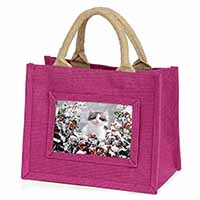 Winter Snow Kitten Little Girls Small Pink Jute Shopping Bag