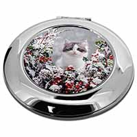 Winter Snow Kitten Make-Up Round Compact Mirror