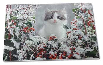 Large Glass Cutting Chopping Board Winter Snow Kitten