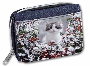 Winter Snow Kitten Unisex Denim Purse Wallet