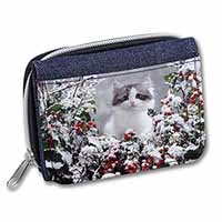 Winter Snow Kitten Unisex Denim Purse Wallet