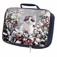 Winter Snow Kitten Navy Insulated School Lunch Box/Picnic Bag