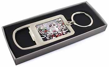 Winter Snow Kitten Chrome Metal Bottle Opener Keyring in Box