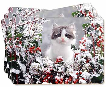 Winter Snow Kitten Picture Placemats in Gift Box