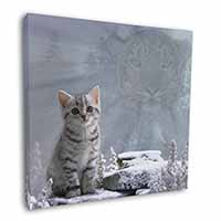 Animal Fantasy Cat+Snow Leopard Square Canvas 12"x12" Wall Art Picture Print