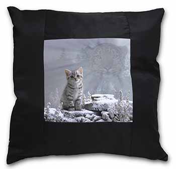 Animal Fantasy Cat+Snow Leopard Black Satin Feel Scatter Cushion