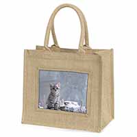 Animal Fantasy Cat+Snow Leopard Natural/Beige Jute Large Shopping Bag