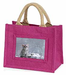 Animal Fantasy Cat+Snow Leopard Little Girls Small Pink Jute Shopping Bag