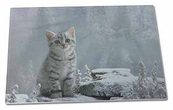 Large Glass Cutting Chopping Board Animal Fantasy Cat+Snow Leopard