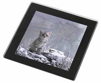 Animal Fantasy Cat+Snow Leopard Black Rim High Quality Glass Coaster