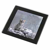 Animal Fantasy Cat+Snow Leopard Black Rim High Quality Glass Coaster