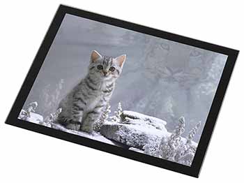 Animal Fantasy Cat+Snow Leopard Black Rim High Quality Glass Placemat