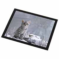 Animal Fantasy Cat+Snow Leopard Black Rim High Quality Glass Placemat