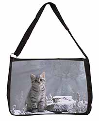 Animal Fantasy Cat+Snow Leopard Large Black Laptop Shoulder Bag School/College