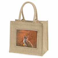 Lion Spirit on Kitten Watch Natural/Beige Jute Large Shopping Bag