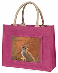 Lion Spirit on Kitten Watch Large Pink Jute Shopping Bag