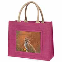 Lion Spirit on Kitten Watch Large Pink Jute Shopping Bag