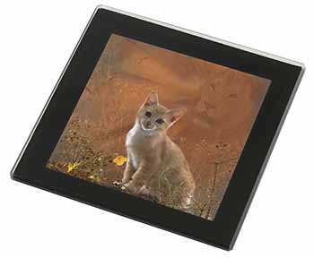 Lion Spirit on Kitten Watch Black Rim High Quality Glass Coaster