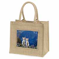 Fantasy Panther Watch on Kittens Natural/Beige Jute Large Shopping Bag