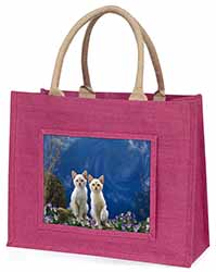 Fantasy Panther Watch on Kittens Large Pink Jute Shopping Bag