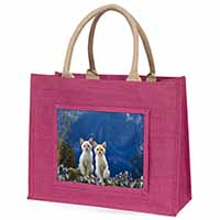 Fantasy Panther Watch on Kittens Large Pink Jute Shopping Bag