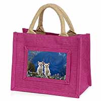 Fantasy Panther Watch on Kittens Little Girls Small Pink Jute Shopping Bag