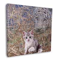 Kitten and White Tiger Watch Square Canvas 12"x12" Wall Art Picture Print