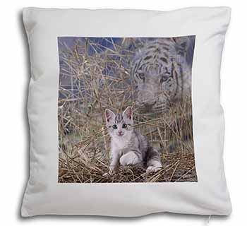 Kitten and White Tiger Watch Soft White Velvet Feel Scatter Cushion