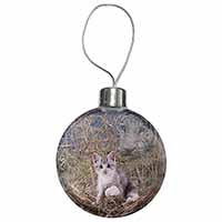 Kitten and White Tiger Watch Christmas Bauble