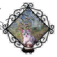 Kitten and White Tiger Watch Wrought Iron Wall Art Candle Holder
